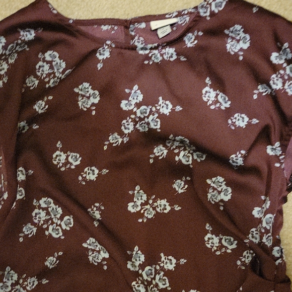 A New Day Short Sleeve Ruched Midi Shift Dress - Burgundy Floral - Womens S - Picture 4 of 5